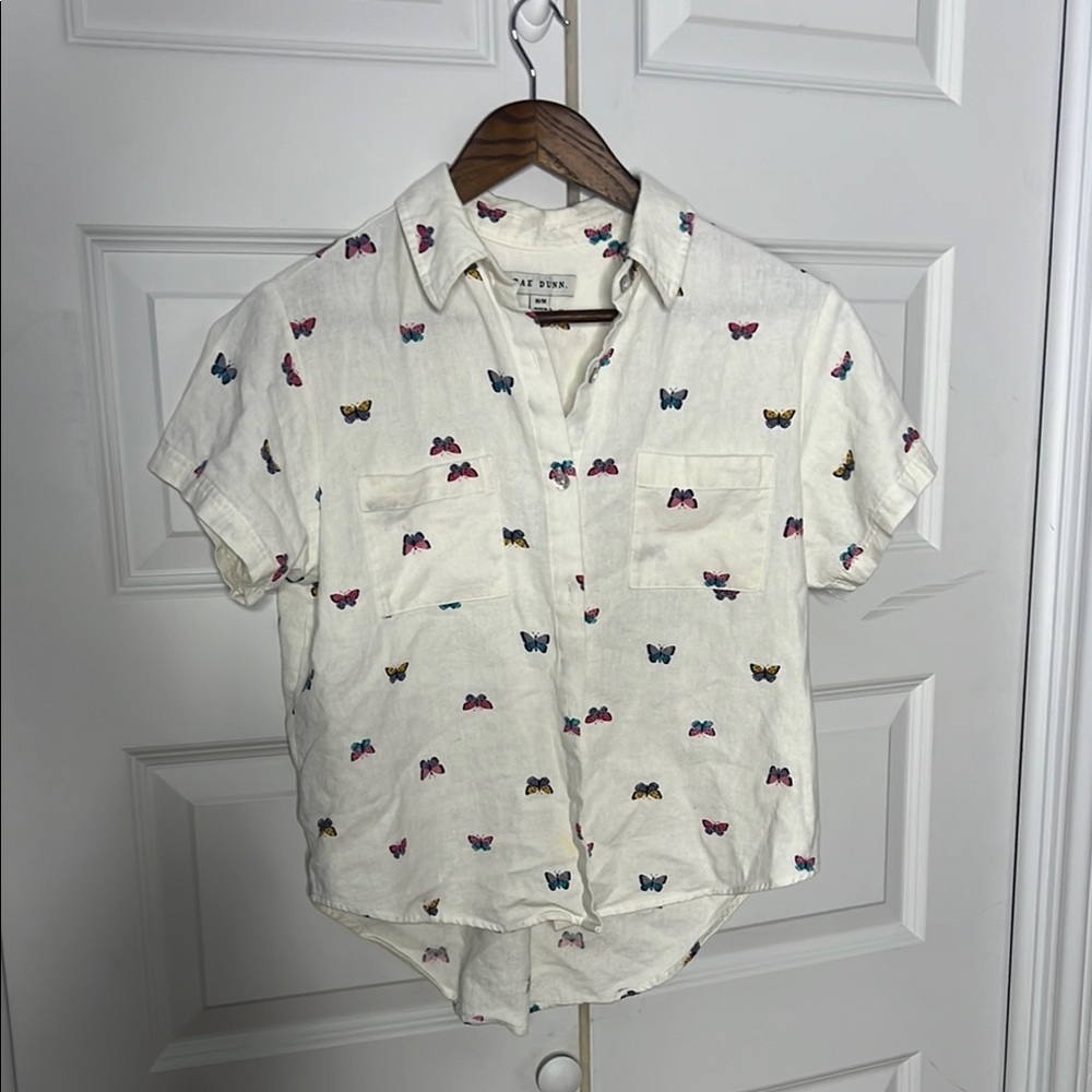 Rae Dunn Butterfly Print Short Sleeve Shirt